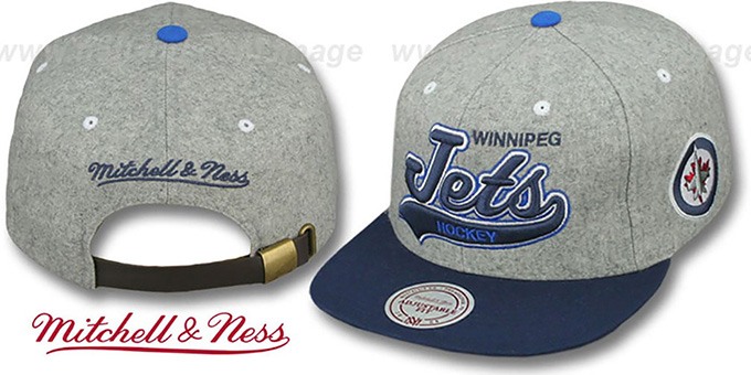 Jets '2T TAILSWEEPER STRAPBACK' Grey-Navy Hat by Mitchell and Ness