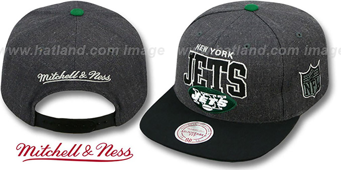 Jets '2T TEAM-ARCH SNAPBACK' Black-Grey Hat by Mitchell and Ness