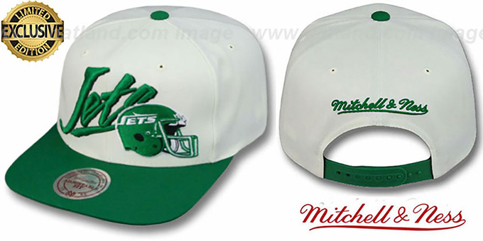 Jets '2T VICE SNAPBACK' White-Green Adjustable Hat by Mitchell and Ness