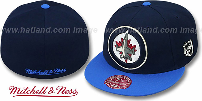 Jets '2T XL-LOGO' Navy-Sky Fitted Hat by Mitchell and Ness