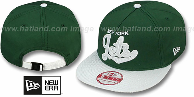 Jets 'BALLISTIC SCRIPT A-FRAME STRAPBACK' Green-White Hat by New Era