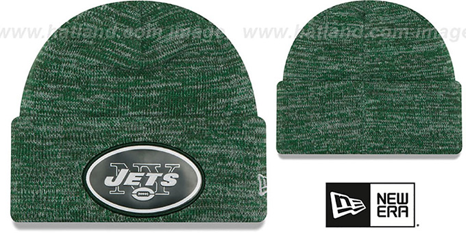 Jets 'BEVEL' Green-White Knit Beanie Hat by New Era