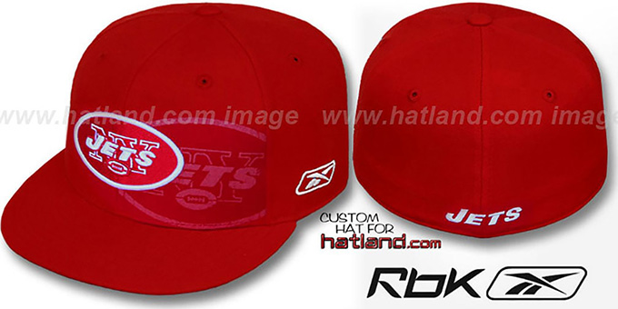 Jets 'DOUBLECOVERAGE' Red-White Fitted Hat by Reebok