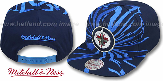 Jets 'EARTHQUAKE SNAPBACK' Navy Hat by Mitchell and Ness