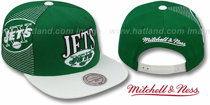 Jets 'LASER-STITCH SNAPBACK' Green-White Hat by Mitchell and Ness