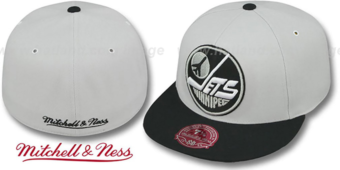 Jets 'MONOCHROME XL-LOGO' Grey-Black Fitted Hat by Mitchell and Ness