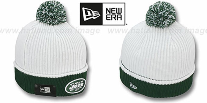 Jets 'NFL FIRESIDE' White-Green Knit Beanie Hat by New Era