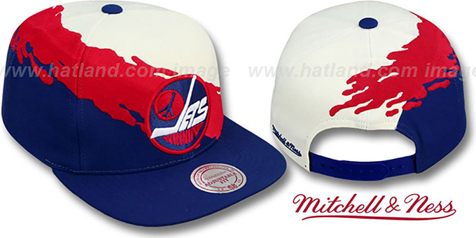 Jets 'PAINTBRUSH SNAPBACK' White-Red-Navy Hat by Mitchell and Ness