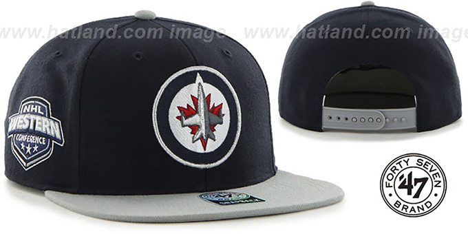 Jets 'SURE-SHOT SNAPBACK' Navy-Grey Hat by Twins 47 Brand