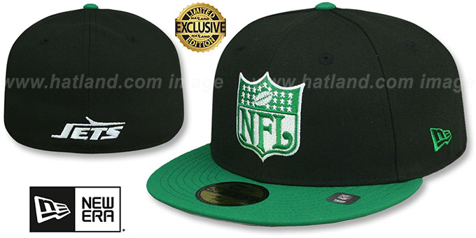 Jets 'THROWBACK NFL SHIELD-BASIC' Black-Green Fitted Hat by New Era