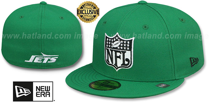 Jets 'THROWBACK NFL SHIELD-BASIC' Green Fitted Hat by New Era