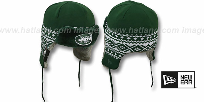 Jets 'TRAPPER' Green Knit Hat by New Era