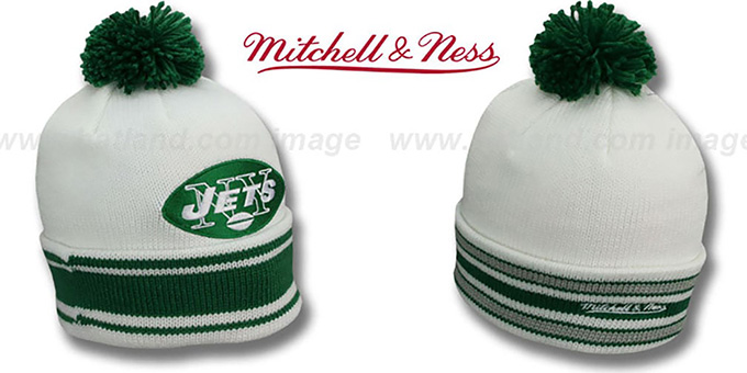 Jets 'XL-LOGO BEANIE' White by Mitchell and Ness