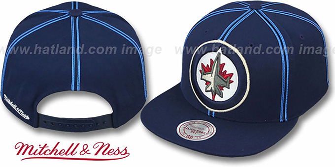 Jets 'XL-LOGO SOUTACHE SNAPBACK' Navy Adjustable Hat by Mitchell and Ness