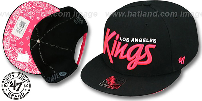 Kings 'SCRIPT PAISLEY SNAPBACK' Black-Pink Hat by Twins 47 Brand