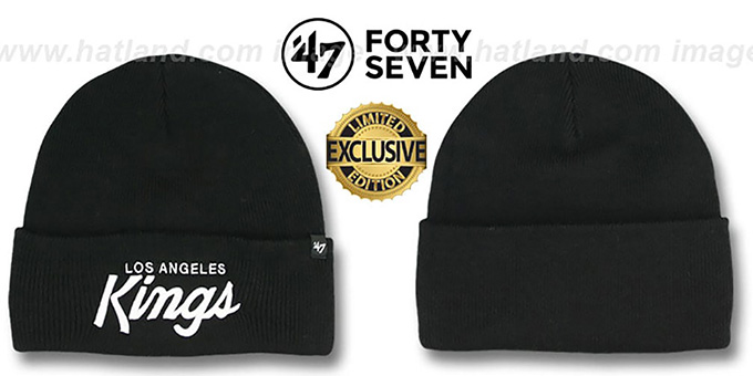 Kings 'TEAM-SCRIPT' Black-White Knit Beanie Hat by Twins 47 Brand