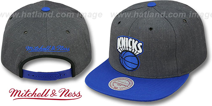 Knicks '2T-HEATHER SNAPBACK' Grey-Royal Hat by Mitchell and Ness