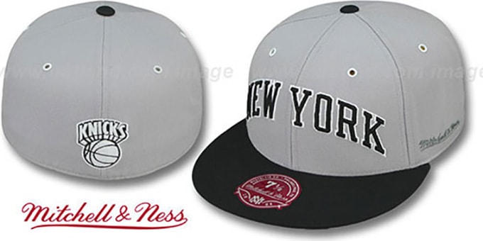 Knicks '2T XL-WORDMARK' Grey-Black Fitted Hat by Mitchell and Ness