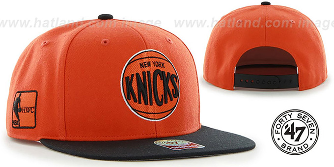 Knicks 'SURE-SHOT SNAPBACK' Orange-Black Hat by Twins 47 Brand