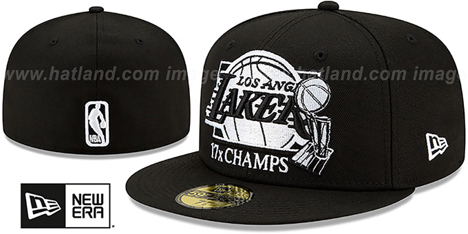 Lakers '17X MULTI CHAMPS' Black-White Fitted Hat by New Era