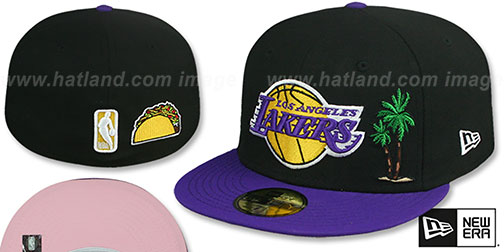 Lakers 17X PALM TREE 'PINK-BOTTOM' Black-Purple Fitted Hat by New Era