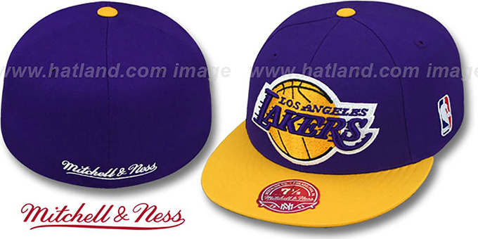 Lakers '2T XL-LOGO' Purple-Gold Fitted Hat by Mitchell and Ness