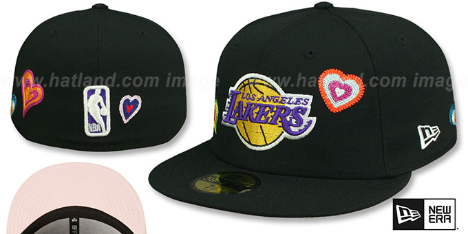 Lakers 'CHAIN STITCH HEARTS' Black Fitted Hat by New Era