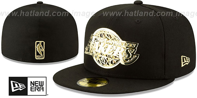 Lakers 'GOLD SHATTERED METAL-BADGE' Black Fitted Hat by New Era