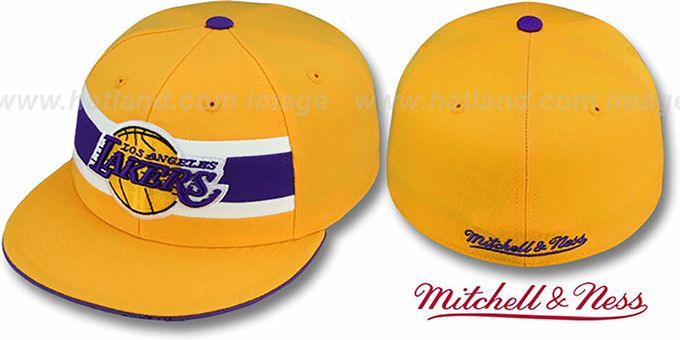 Lakers 'HARDWOOD TIMEOUT' Gold Fitted Hat by Mitchell and Ness