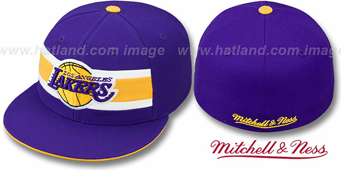 Lakers 'HARDWOOD TIMEOUT' Purple Fitted Hat by Mitchell and Ness