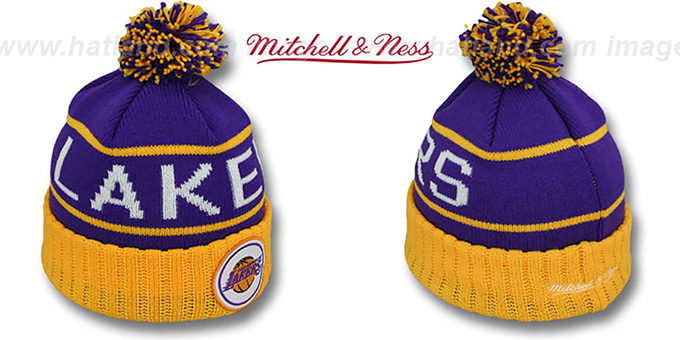 Lakers 'HIGH-5 CIRCLE BEANIE' Purple-Gold by Mitchell and Ness