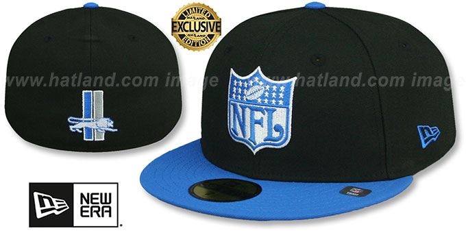 Lions 'THROWBACK NFL SHIELD-BASIC' Black-Blue Fitted Hat by New Era