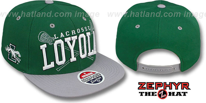 Loyola 'LACROSSE SUPER-ARCH SNAPBACK' Green-Grey Hat by Zephyr