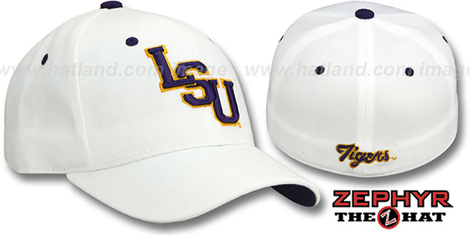 LSU 'DH' White Fitted Hat by Zephyr