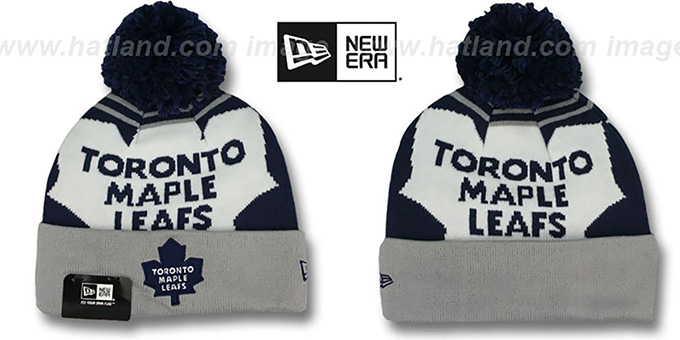 Maple Leafs 'LOGO WHIZ' Navy-Grey Knit Beanie Hat by New Era