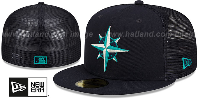 Mariners 2022-23 'BATTING PRACTICE TRUCKER' Navy Fitted Hat by New Era