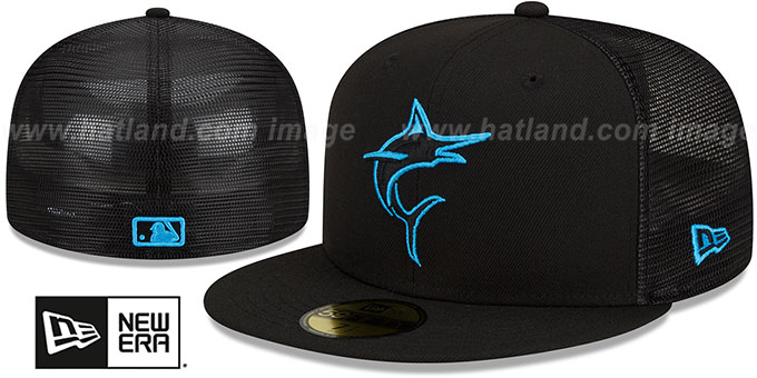 Marlins 'BATTING PRACTICE TRUCKER' Black-Blue Fitted Hat by New Era