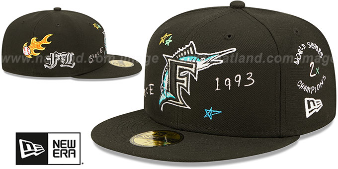 Marlins 'ALL-OVER SCRIBBLE' Black Fitted Hat by New Era