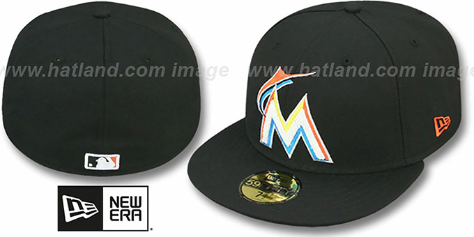 Marlins 'CHENILLE APPLIQUE' Black Fitted Hat by New Era