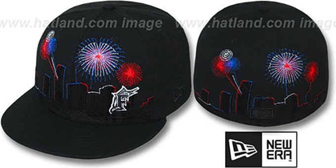 Marlins 'CITY-SKYLINE FIREWORKS' Black Fitted Hat by New Era