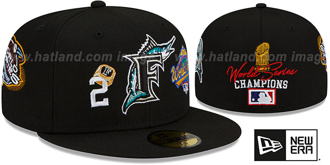 Marlins COOP 'RINGS-N-CHAMPIONS' Black Fitted Hat by New Era