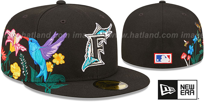 Marlins 'COOPERSTOWN SIDE-BLOOM' Black Fitted Hat by New Era