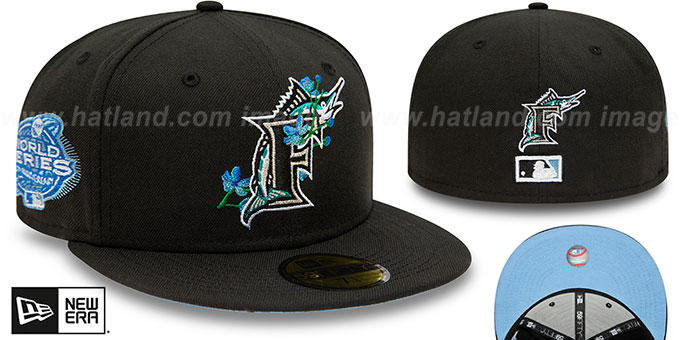 Marlins 'LOGO BLOOM SIDE-PATCH' Black-Sky Fitted Hat by New Era