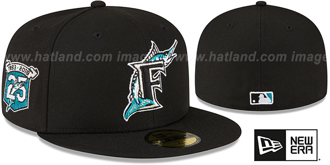 Marlins 'METALLIC LOGO SIDE-PATCH' Black Fitted Hat by New Era