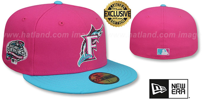 Marlins 'MIAMI VICE SIDE-PATCH' Beetroot-Blue Fitted Hat by New Era