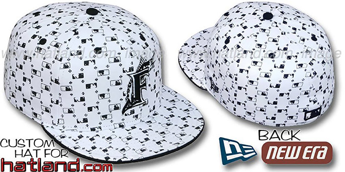 Marlins 'MLB FLOCKING' White-Black Fitted Hat by New Era