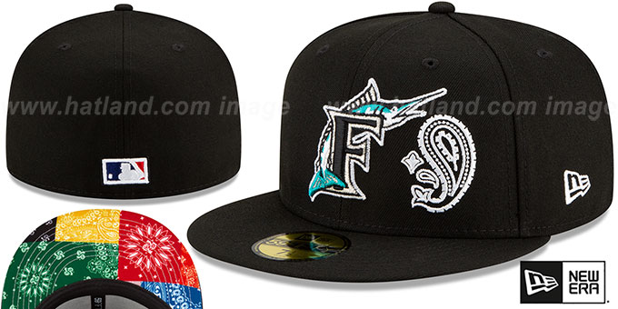 Marlins 'PAISLEY QUILT BOTTOM' Black Fitted Hat by New Era