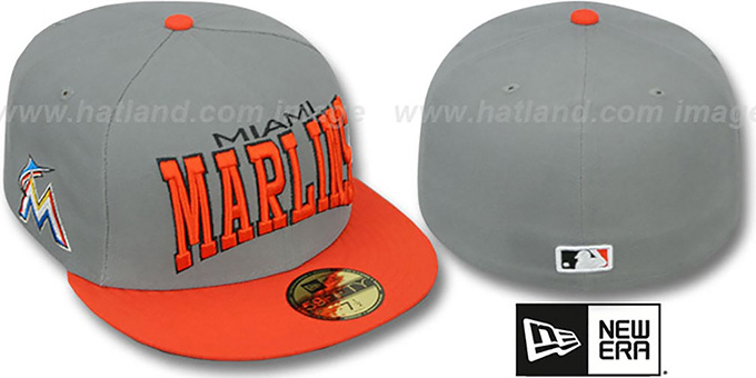 Marlins 'PRO-ARCH' Grey-Orange Fitted Hat by New Era