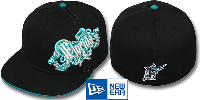 Marlins 'ROYALE OLD ENGLISH' Black Fitted Hat by New Era