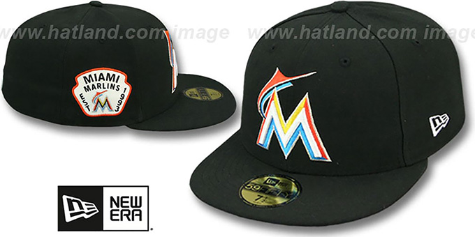 Marlins 'SIDE TEAM-PATCH' Black Fitted Hat by New Era